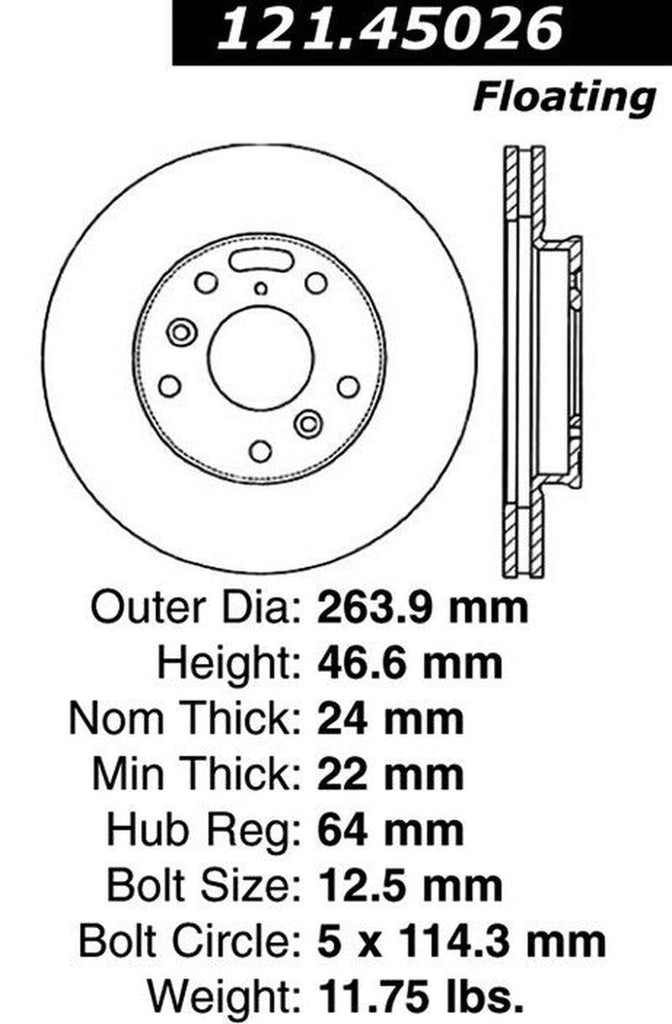 Centric Front Disc Brake Rotor for Probe, 626, MX-6 (121.45026)
