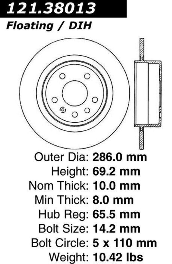 Centric Rear Disc Brake Rotor for 1999-2010 9-5 (121.38013)