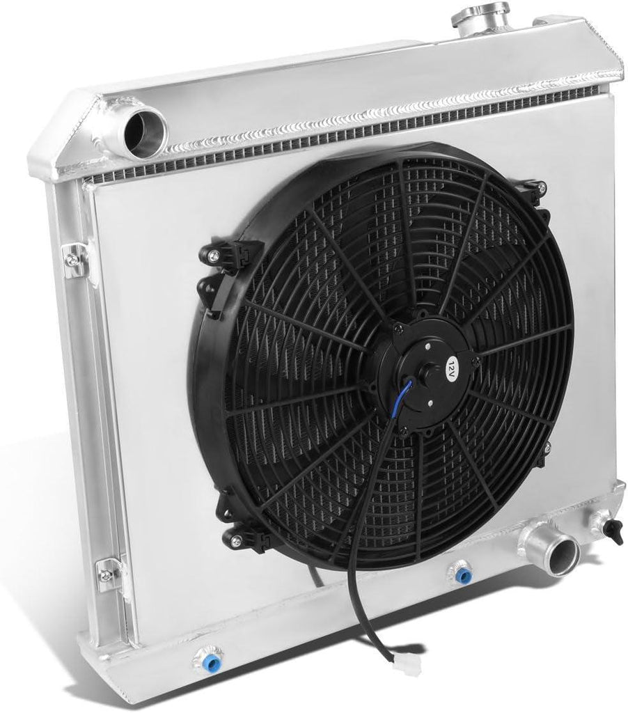 RA+FS-CHEVYT63-3 3-Row Aluminum Radiator with Fan Shroud Compatible with 63-66 Chevy C10/C20/C30/K10/K20/K30 Pickup MT