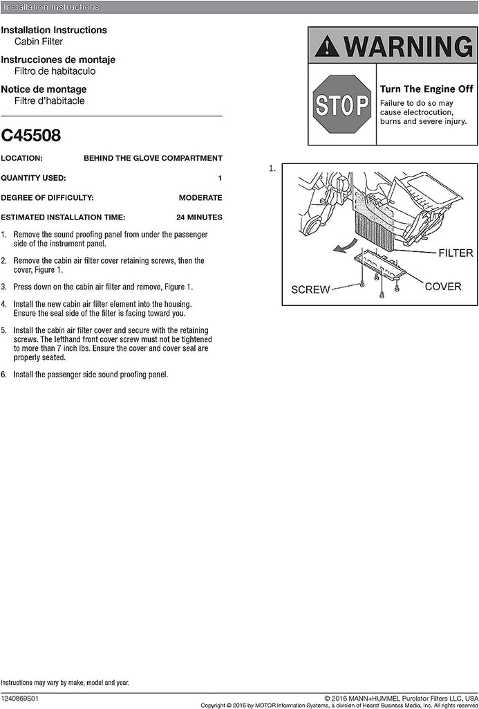 C45508 one Advanced Cabin Air Filter Compatible with Select Volvo Vehicles