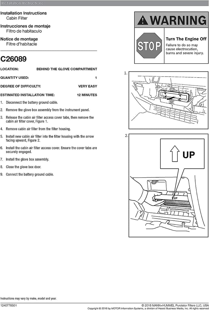 C26089 one Advanced Cabin Air Filter Compatible with Select Suzuki Vehicles