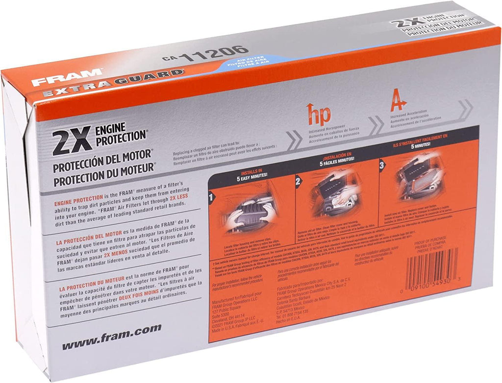 Extra Guard CA11206 Replacement Engine Air Filter for Select Hyundai and Kia Models, Provides up to 12 Months or 12,000 Miles Filter Protection