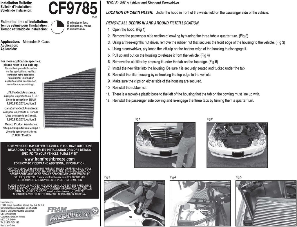 Fresh Breeze Cabin Air Filter with Arm & Hammer Baking Soda, CF9785 for Select Mercedes-Benz Vehicles , White, 1 Count (Pack of 1)