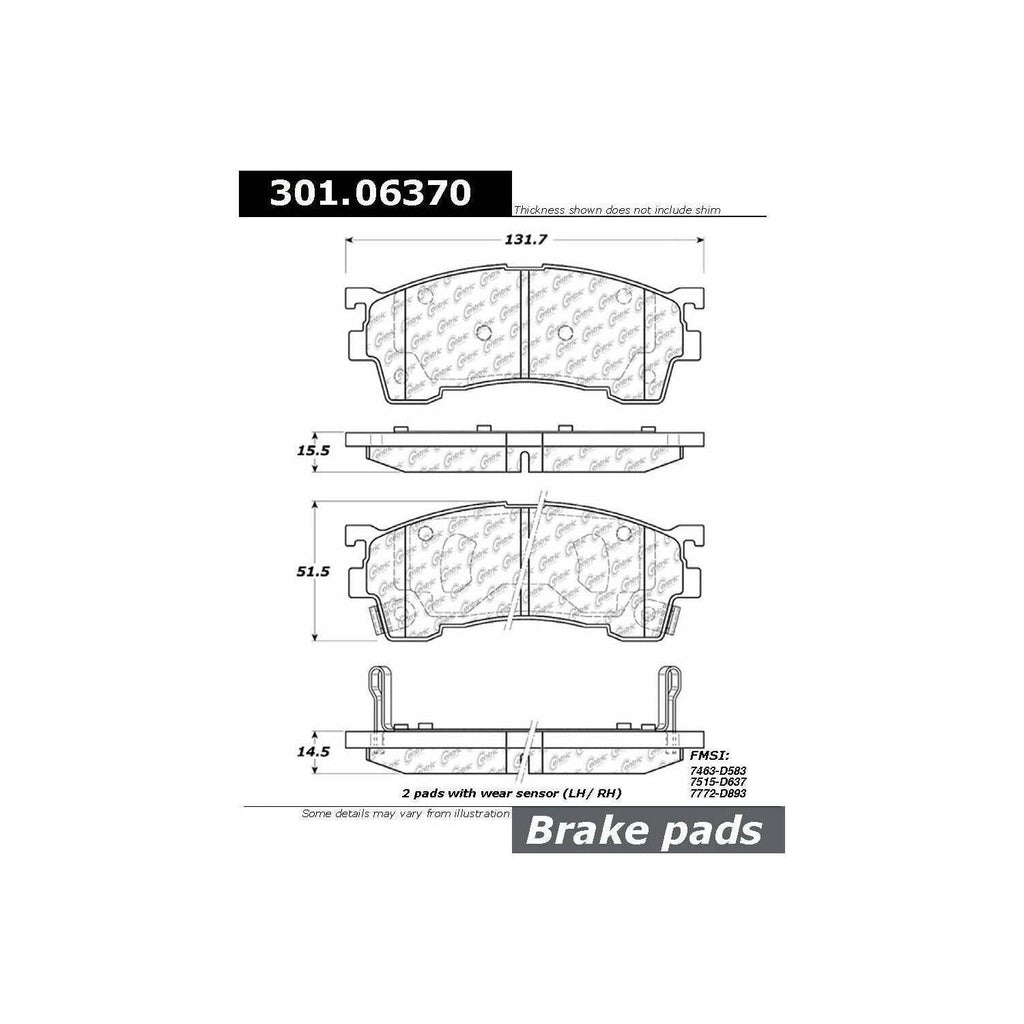 Centric Front Disc Brake Pad for Protege, Protege5, 626, Probe, MX-6 (301.06370)