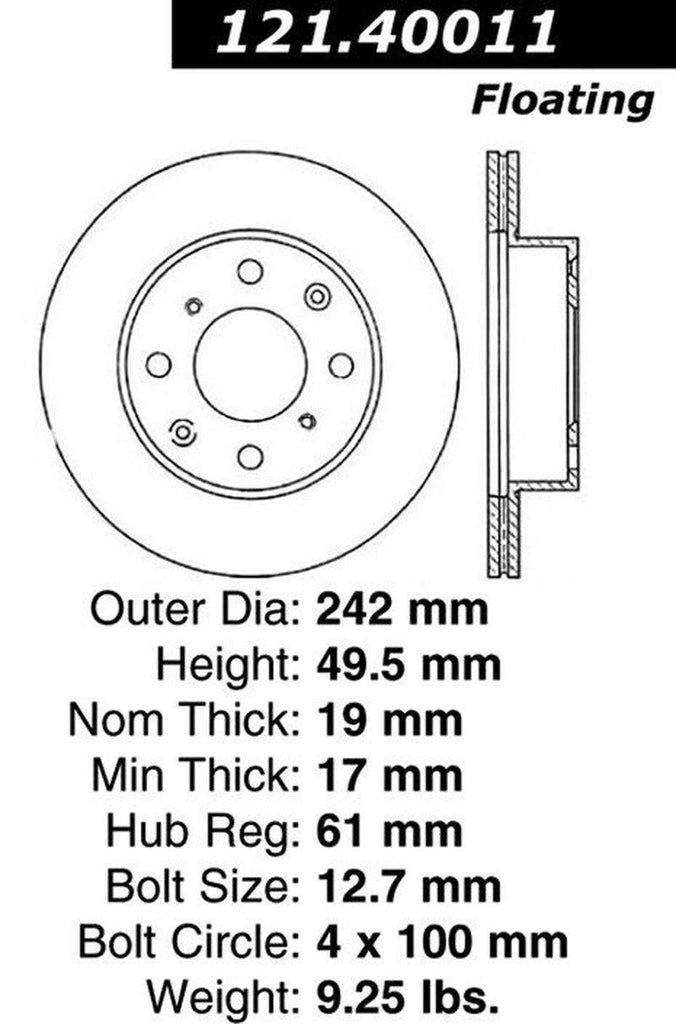 Centric Front Disc Brake Rotor for Honda (121.40011)