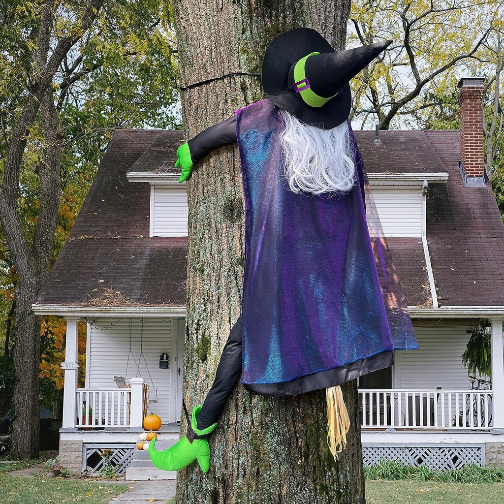 POPGIFTU 64" Large Crashing Witch Decorations, Funny Witch Crashing into Tree Halloween Outdoor Decor, Hanging into Tree/Door/Garden/Yard/Indoor/Outside Halloween Flying Witches Props Ornaments