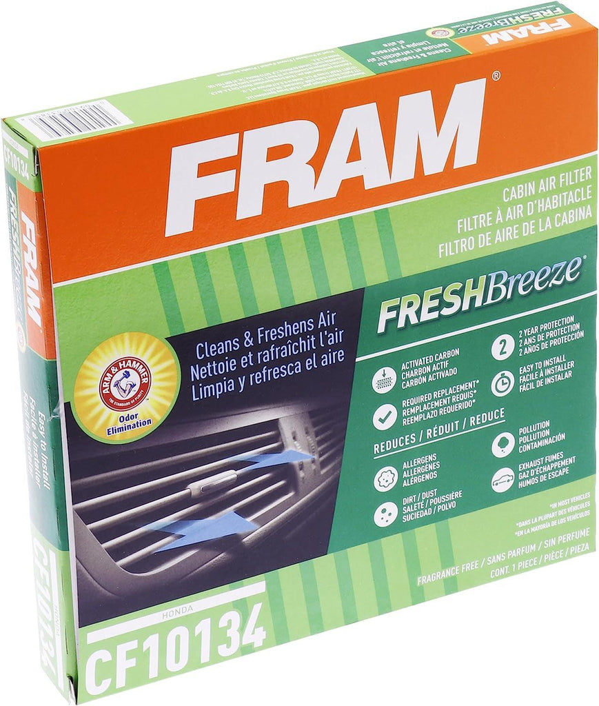 Fresh Breeze Cabin Air Filter Replacement for Car Passenger Compartment W/ Arm and Hammer Baking Soda, Easy Install, CF10134 for Honda Vehicles