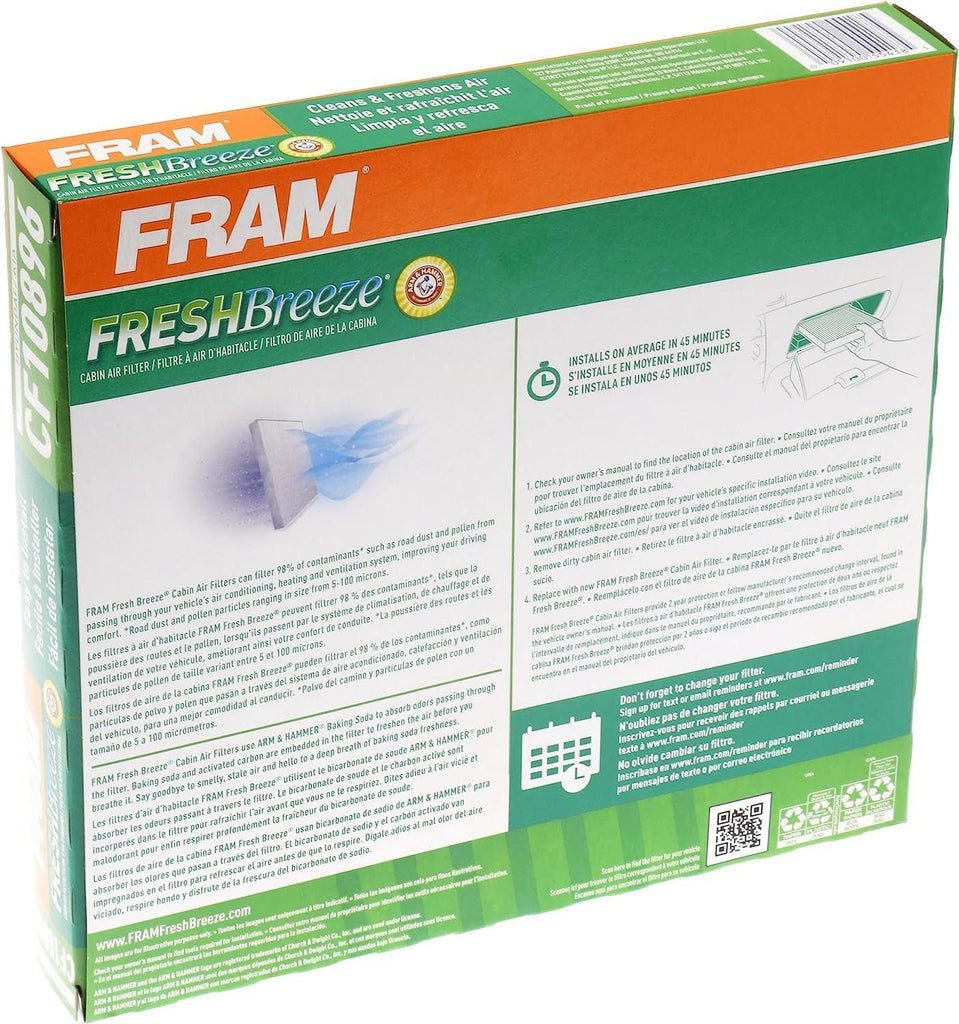 Fresh Breeze Cabin Air Filter Replacement for Car Passenger Compartment W/ Arm and Hammer Baking Soda, Easy Install, CF10896 for Hyundai / Kia Vehicles