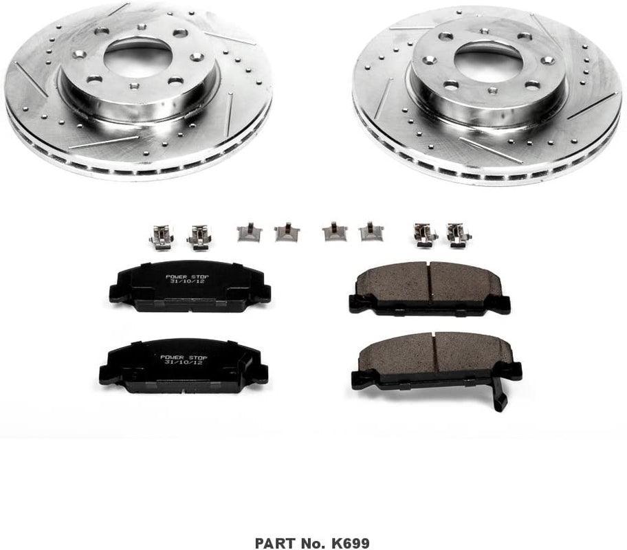 Power Stop K699 Front Z23 Carbon Fiber Brake Pads with Drilled & Slotted Brake Rotors Kit
