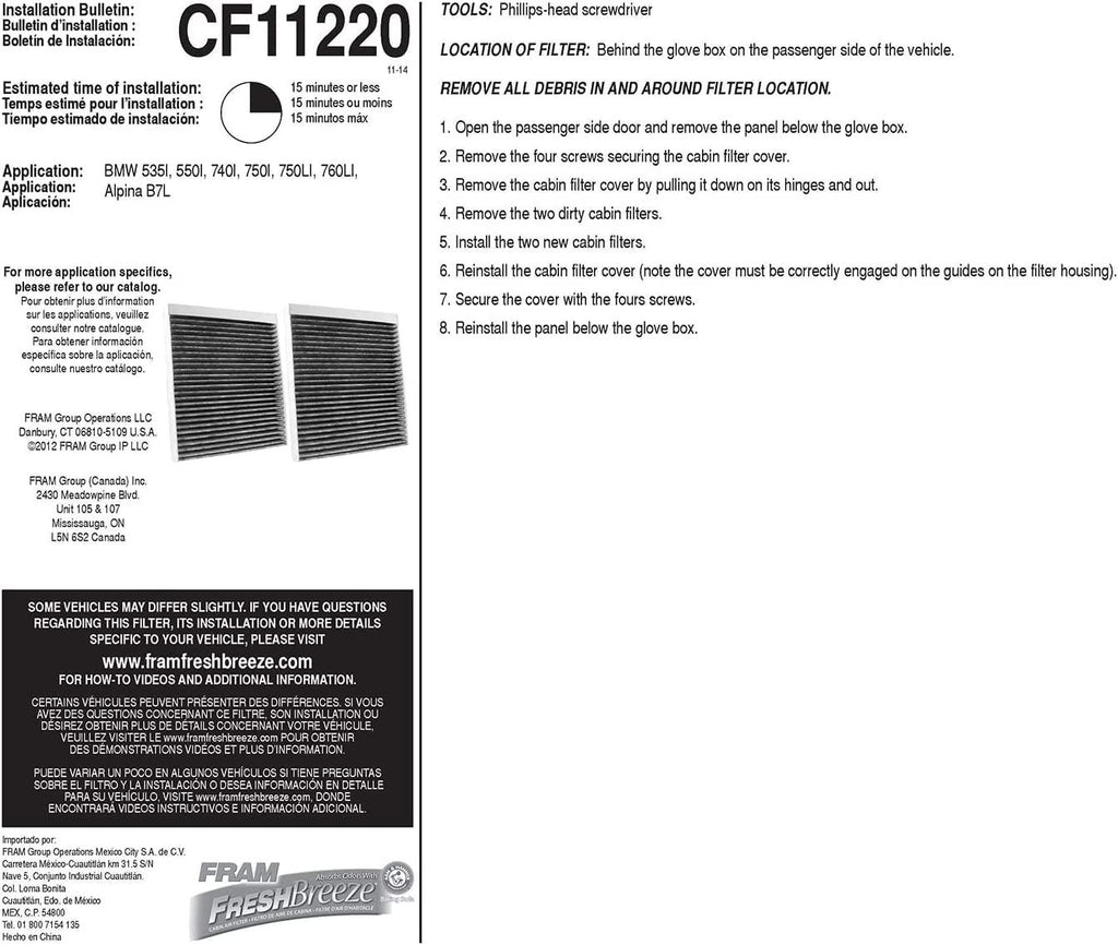 Fresh Breeze Cabin Air Filter Replacement for Car Passenger Compartment W/ Arm and Hammer Baking Soda, Easy Install, CF11220 for Select BMW Vehicles , White