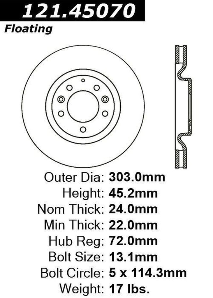 Centric Front Disc Brake Rotor for 04-08 Mazda RX-8 (121.45070)