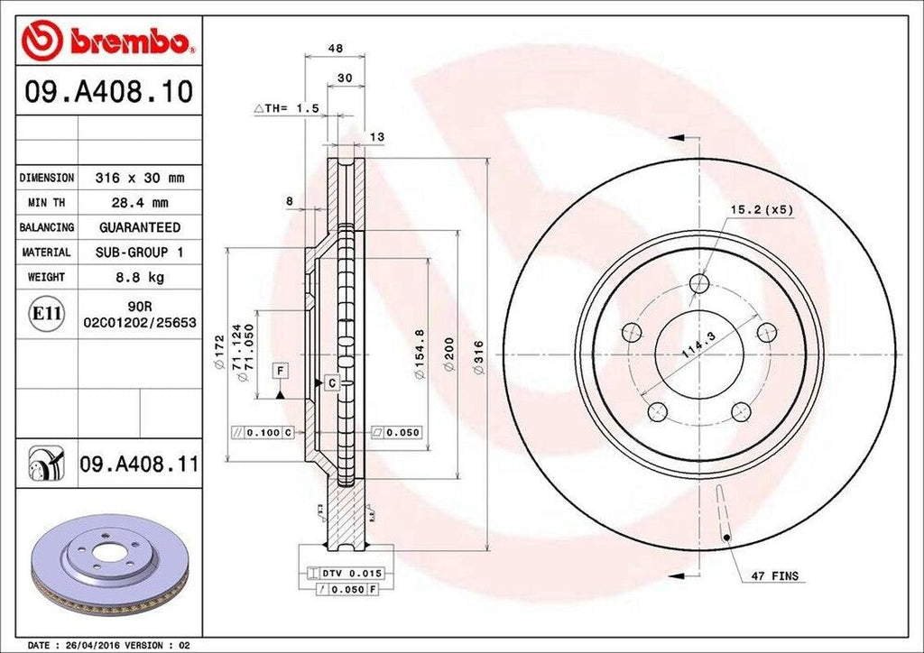Brembo Front Disc Brake Rotor for 05-12 Ford Mustang (09.A408.11)