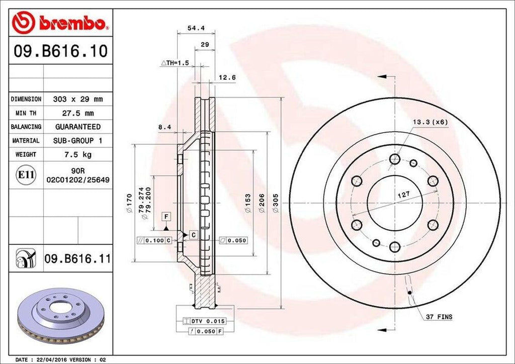 Front Disc Brake Rotor for Rainier, Trailblazer, Envoy+More (09.B616.11)