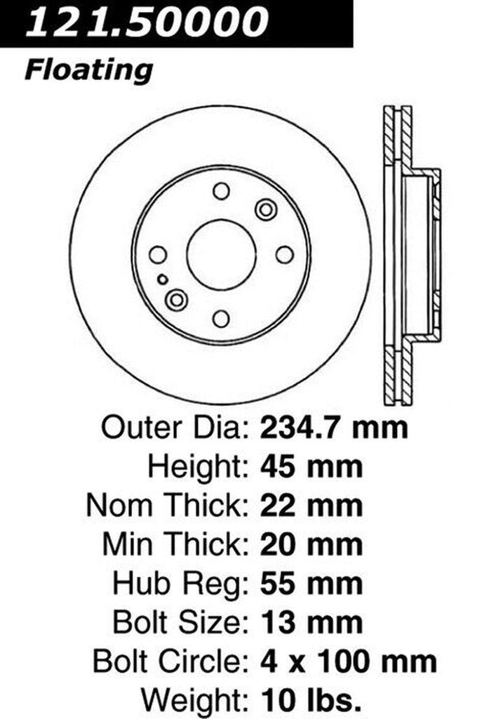 Centric Front Disc Brake Rotor for Rio, Aspire (121.50000)