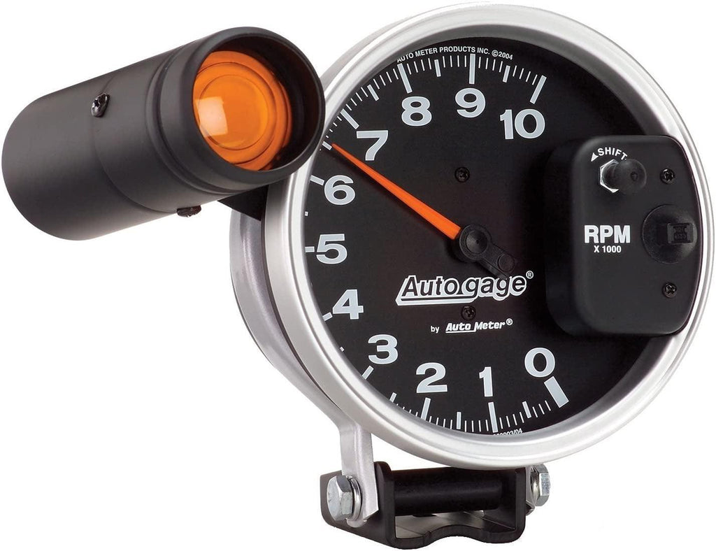 233904 Autogage Monster Shift-Lite Tachometer Black Dial/Silver Bezel, 5.000 In.