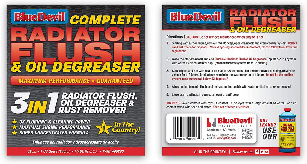 Bluedevil Products 00203 Radiator Flush & Oil Degreaser - 1 Quart