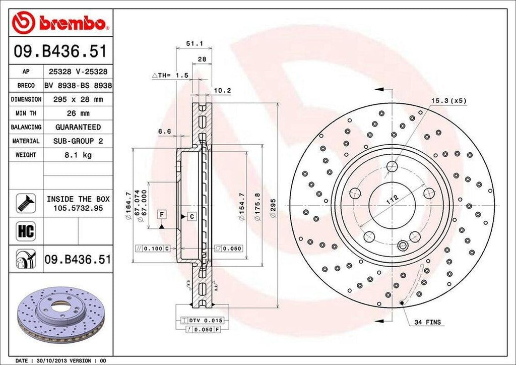 Brembo Front Disc Brake Rotor for Mercedes-Benz (09.B436.51)