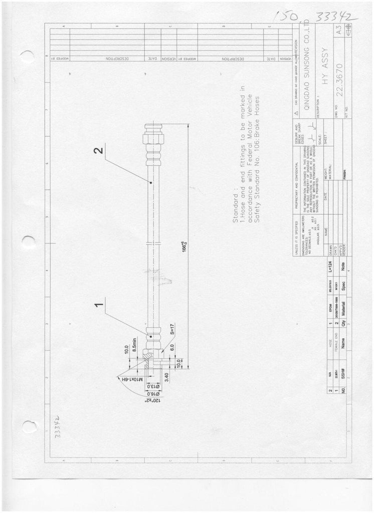 Centric Brake Hydraulic Hose for Cabrio, Golf, Jetta, Derby, Corrado 150.33342