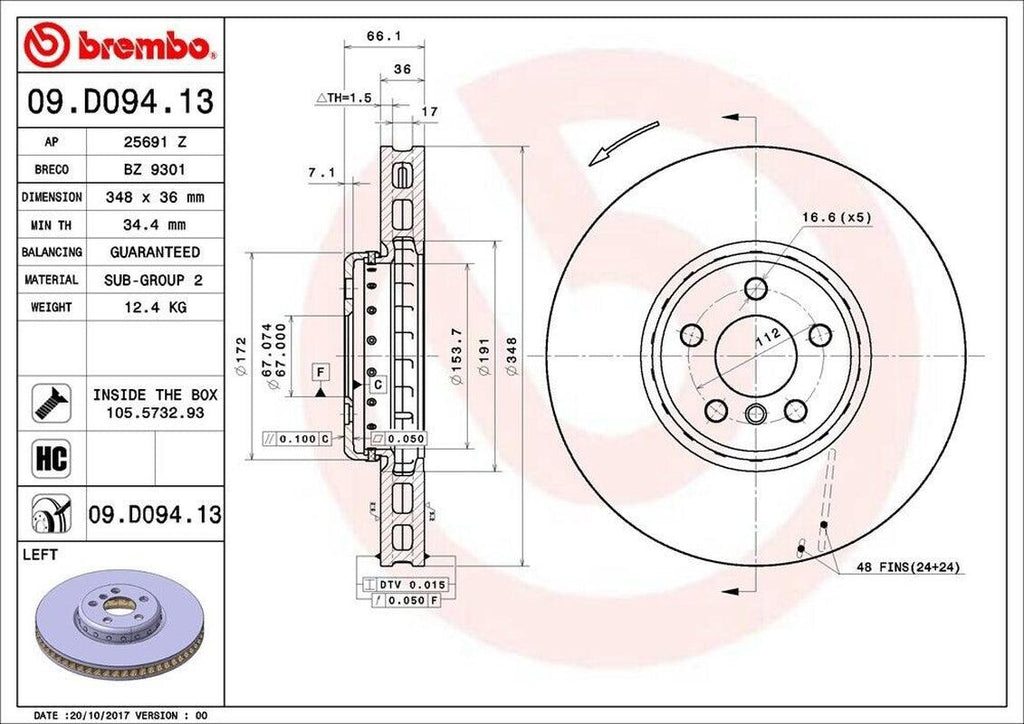 Front Driver Side Disc Brake Rotor for 330E, 330E Xdrive, 330I+More (09.D094.13)