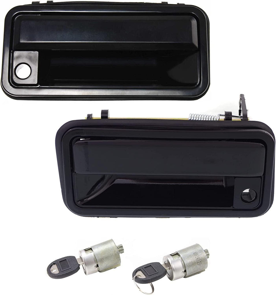 Exterior Door Handle Set of 3 Compatible with 1988-1994 Chevrolet C1500, Fits 1992-1994 GMC Yukon, Fits 1988-1994 Chevrolet K1500 & 1988-1994 Chevrolet C2500 Front, Smooth Black