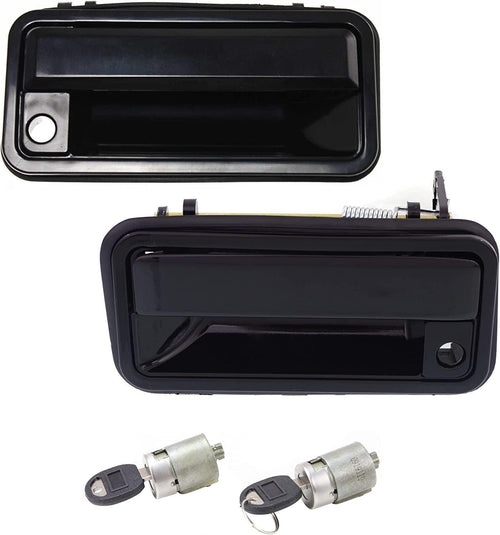 Exterior Door Handle Set of 3 Compatible with 1988-1994 Chevrolet C1500, Fits 1992-1994 GMC Yukon, Fits 1988-1994 Chevrolet K1500 & 1988-1994 Chevrolet C2500 Front, Smooth Black