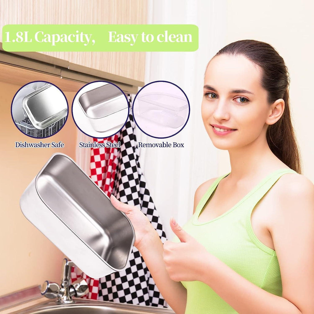 Eleckfun Electric Lunch Box Food Heater Portable Heated Lunch Box for Adult Heatable Food Warmer for Work Car Truck Home 1.8L 80W 3-IN-1 110V/12V/24V Royal Green