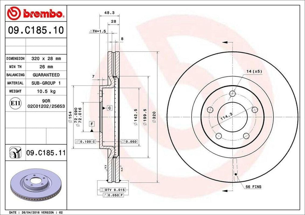 Brembo Front Disc Brake Rotor for MKX, Edge (09.C185.11)