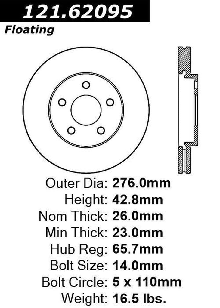 Centric Front Disc Brake Rotor for 06-11 Chevrolet HHR (121.62095)
