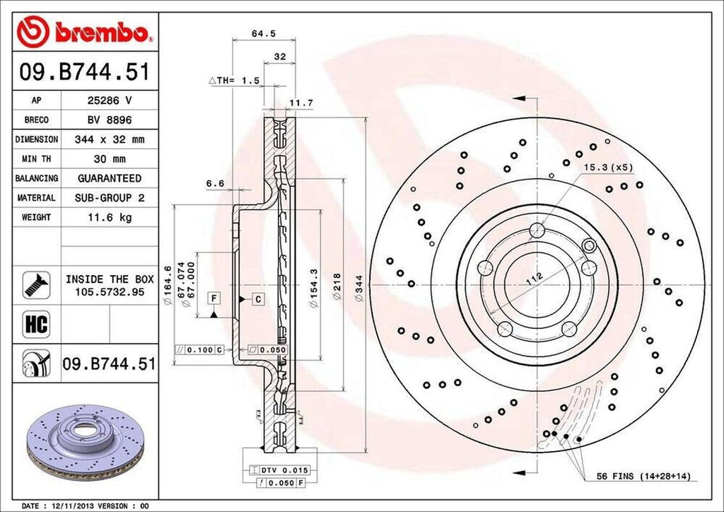 Brembo Front Disc Brake Rotor for Mercedes-Benz (09.B744.51)
