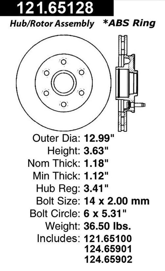 Centric Front Disc Brake Rotor for F-150, Mark LT (121.65128)