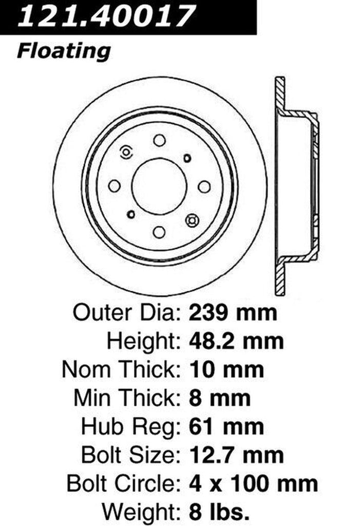 Rear Disc Brake Rotor for Integra, Civic, Civic Del Sol, Crx+More (121.40017)