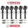 Ignition Coil + Spark Plug (6Set) OEM Bosch Bremi for Porsche 911 Boxster 99-04