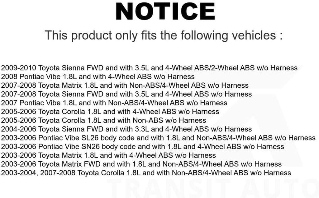 Mpulse Rear ABS Wheel Speed Sensor SEN-2ABS0464 for Toyota Corolla Sienna Matrix Pontiac Vibe W/O Harness