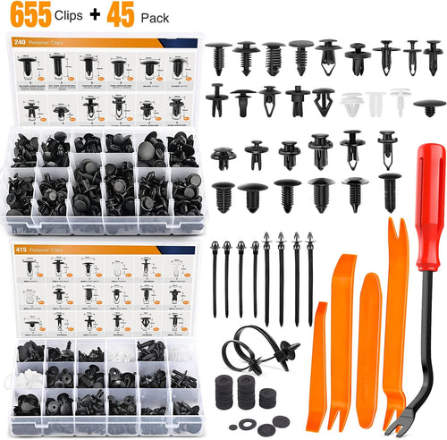 700Pcs Car Push Retainer Clips Auto Fasteners Assortment 30 Sizes Nylon Bumper Fender Rivets with 10 Cable Ties Fasteners Remover for Toyota GM Ford Toyota Honda Chrysler