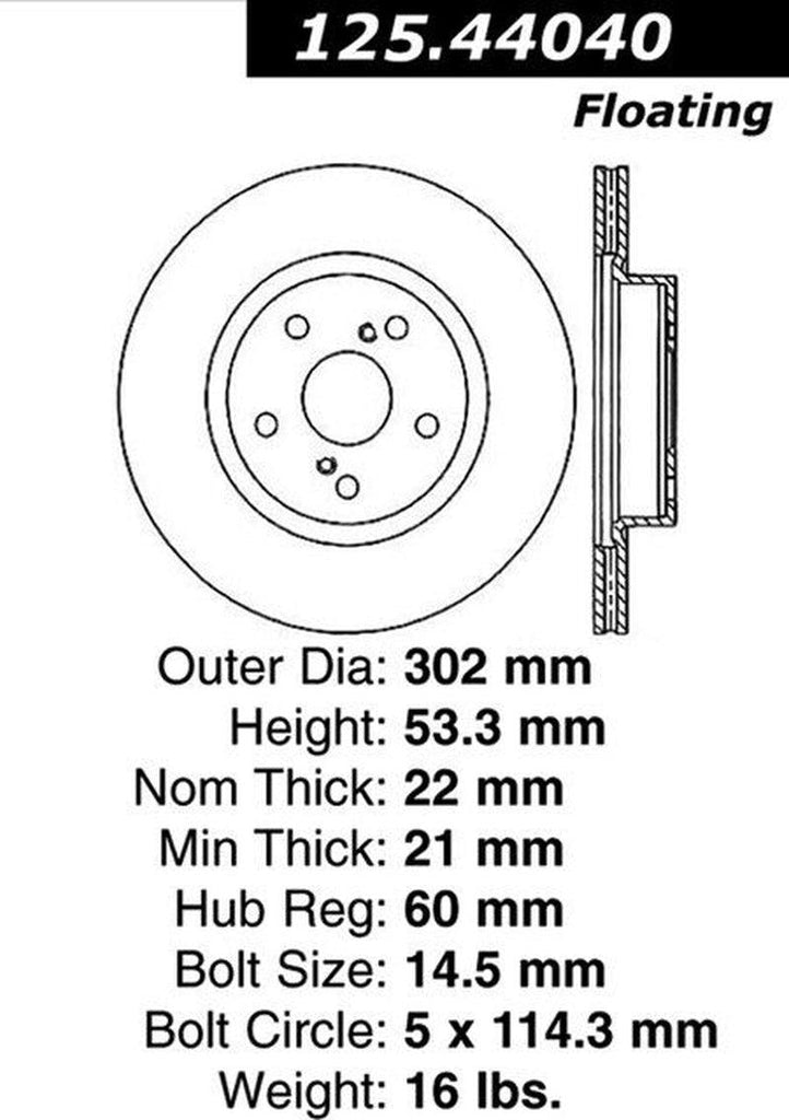 Centric Front Disc Brake Rotor for 1986-1992 Supra (125.44040)