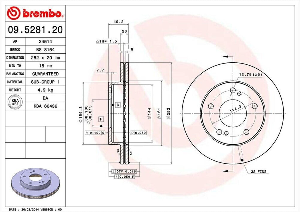 Brembo Front Disc Brake Rotor for 1995-1996 240SX (09.5281.20)