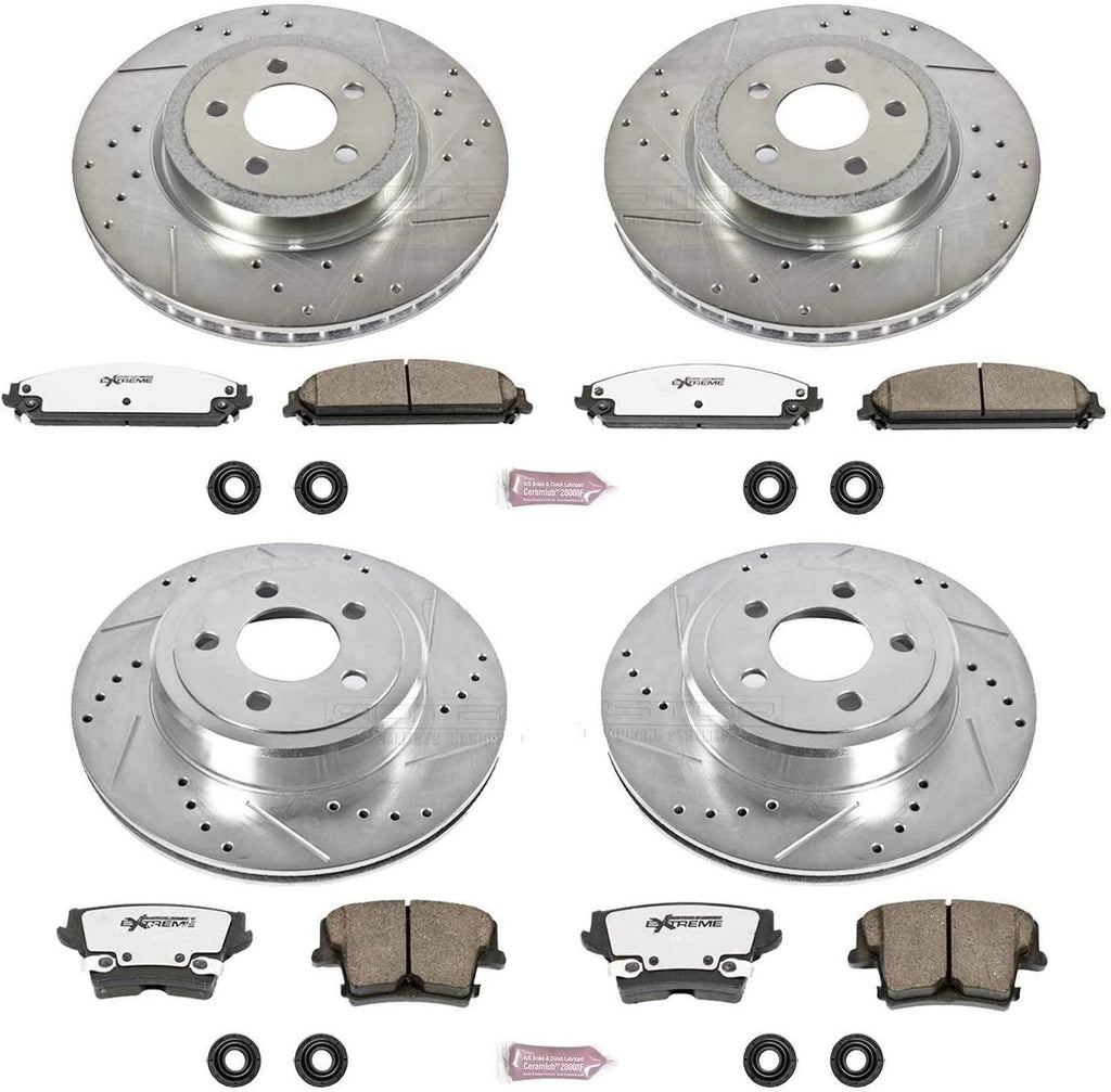 K2853-26 Front and Rear Z26 Carbon Fiber Brake Pads with Drilled & Slotted Brake Rotors Kit [Dual Piston Model]