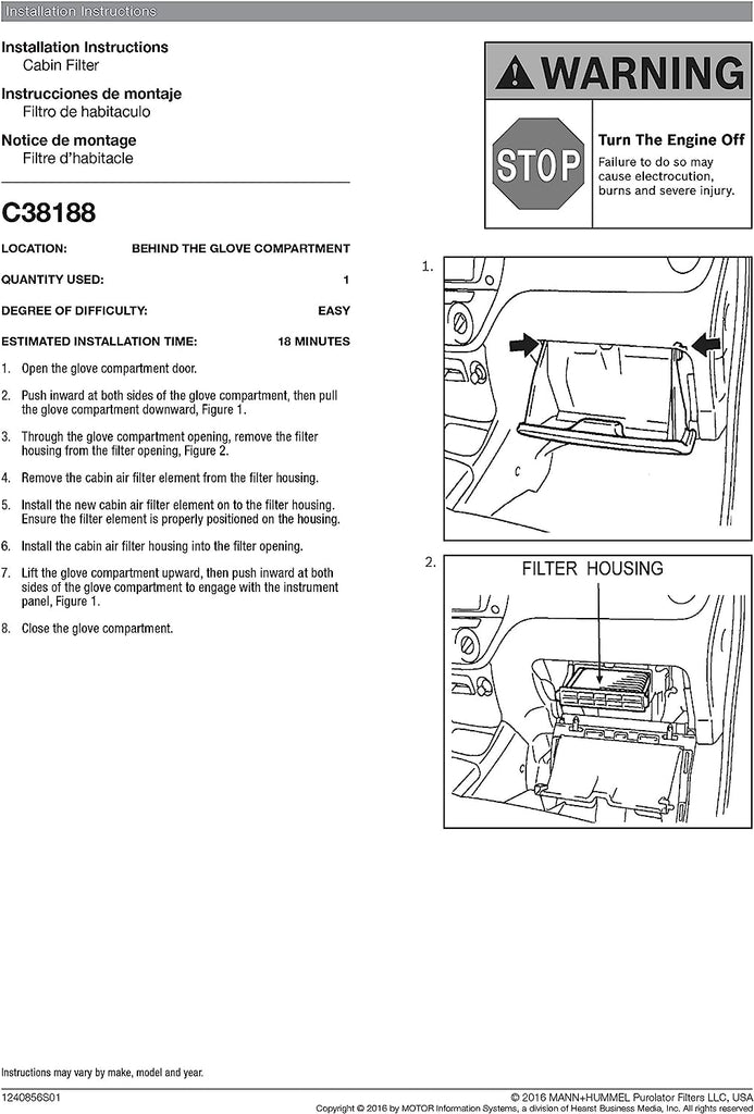 C38188 one Advanced Cabin Air Filter Compatible with Select Scion and Toyota