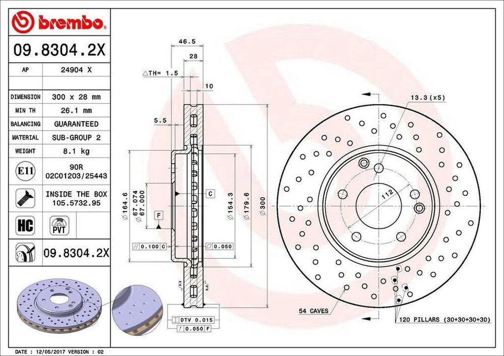Brembo Front Disc Brake Rotor for Mercedes-Benz (09.8304.2X)