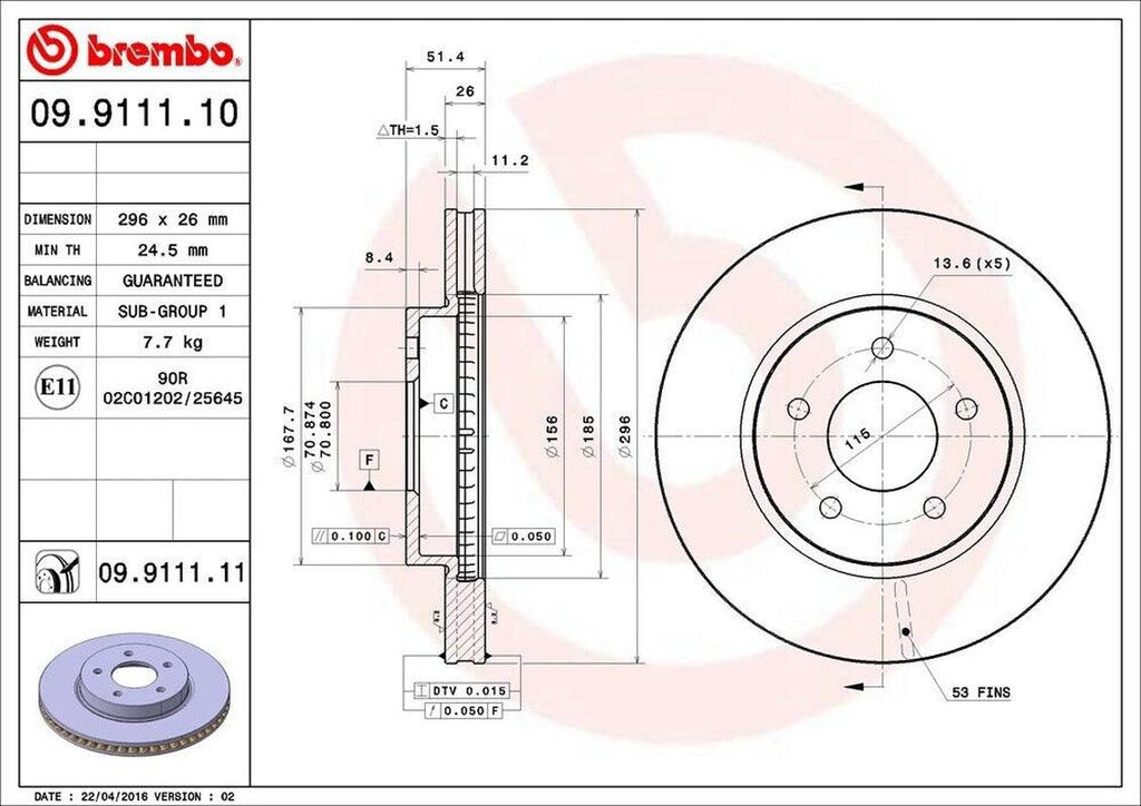 Brembo Front Disc Brake Rotor for Vue, Equinox, Torrent (09.9111.11)