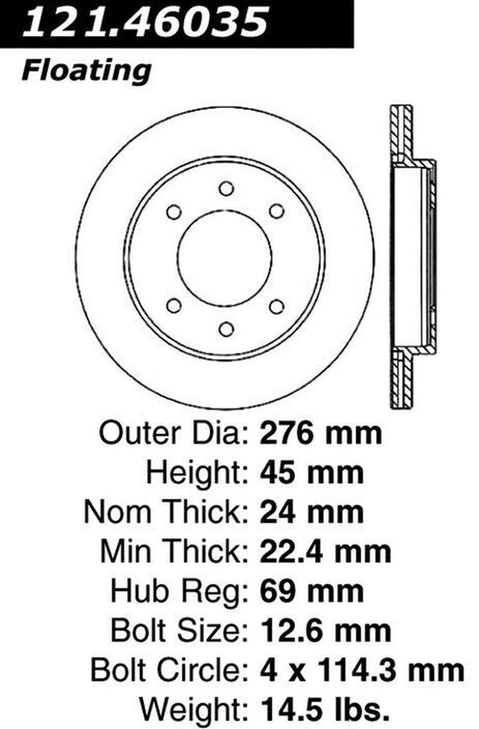 Centric Front Disc Brake Rotor for 1991-1992 Galant (121.46035)