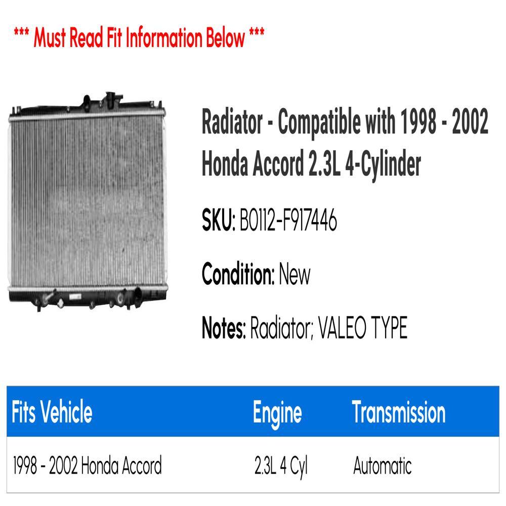 Radiator - Compatible with 1998 - 2002 Honda Accord 2.3L 4-Cylinder 1999 2000 2001