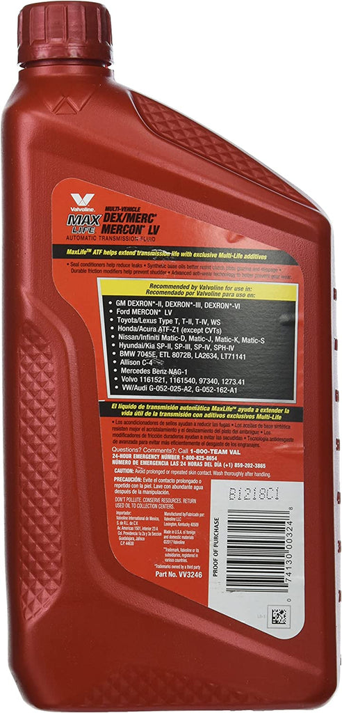 VV324 Maxlife Full Synthetic Multi-Vehicle Automatic Transmission Fluid, 1. Quarts + Plews 55001 Lubrimatic Fluid Quart Pump, Fits Standard Quart Bottles