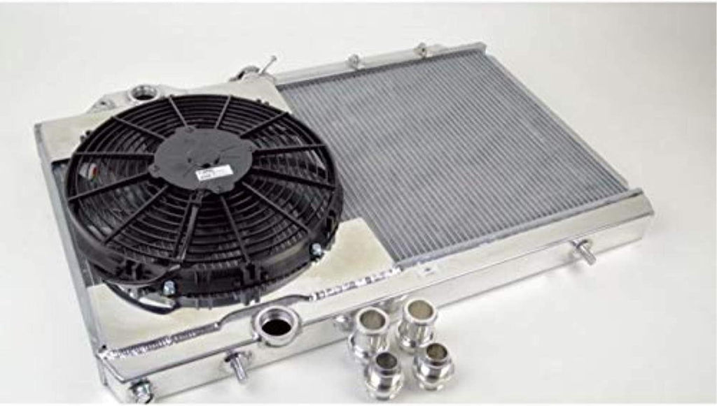 7075 Radiator (Mitsubishi Eva 7/8/9 - Full Size Slim W/ 12-Inch Spal Fan & Shroud/Adjustable -16 or Slip-On Fittings), 1 Pack