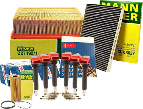 Premium Engine Carbon Cabin Air Oil Filters with 6 COP Ignition Coils & 6 Double Platinum Spark Plugs Tune up Kit