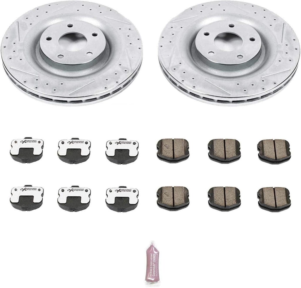Power Stop K1444-26 Front Z26 Carbon Fiber Brake Pads with Drilled & Slotted Brake Rotors Kit