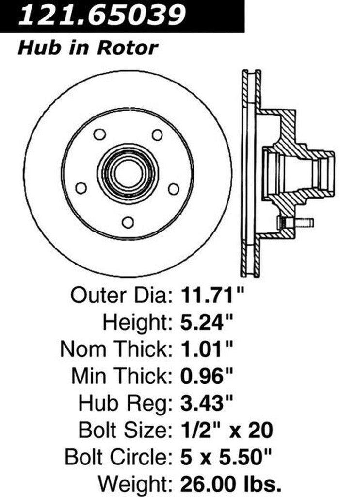 Centric Front Disc Brake Rotor for E-150 Econoline, F-150 (121.65039)