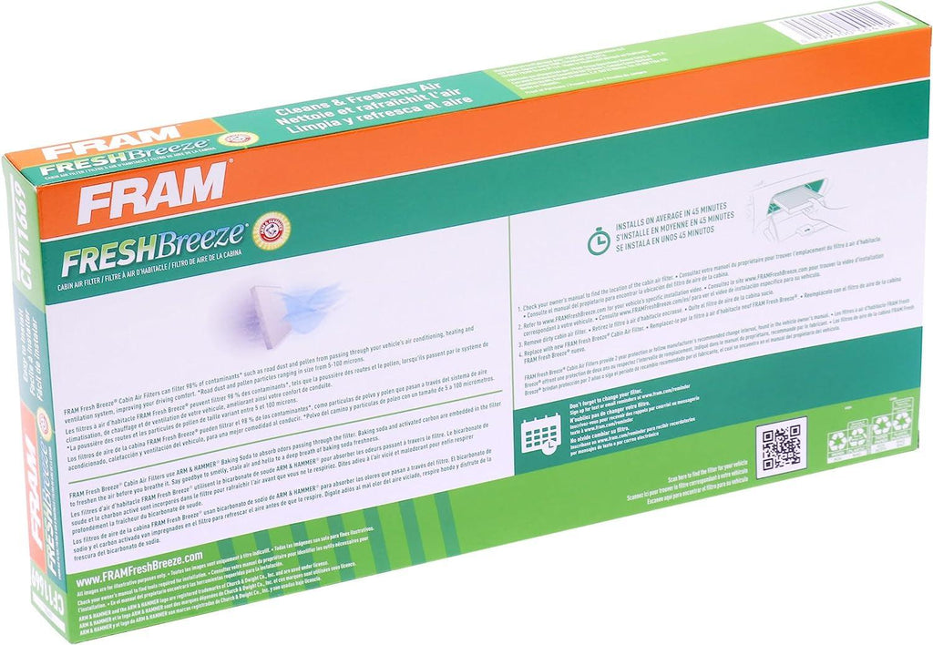 Fresh Breeze Cabin Air Filter Replacement for Car Passenger Compartment W/ Arm and Hammer Baking Soda, Easy Install, CF11669 for Select Saab Vehicles , White