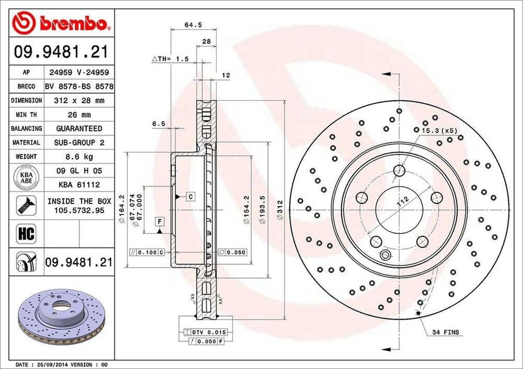 Brembo Front Disc Brake Rotor for 03-06 Mercedes-Benz SL500 (09.9481.21)