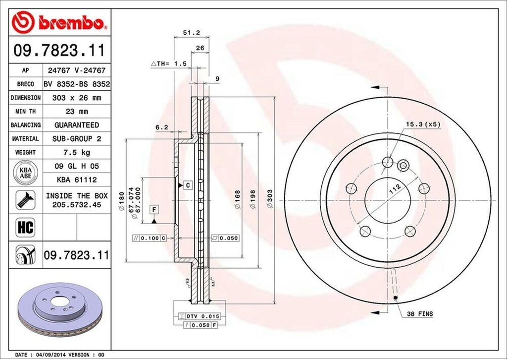 Brembo Front Disc Brake Rotor for ML350, ML320, ML430 (09.7823.11)